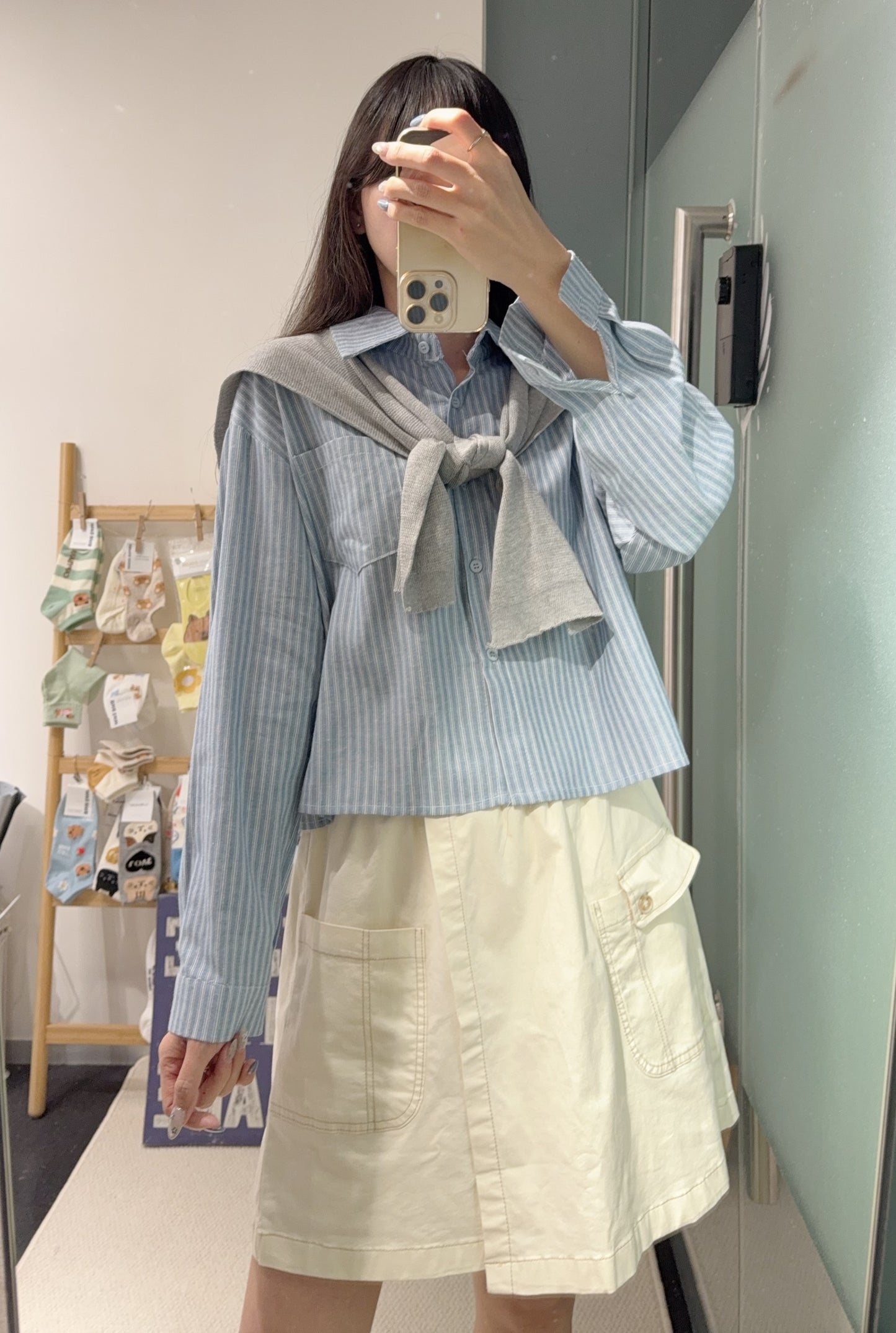 夏季・直紋Cropped恤衫配披肩 2色入 1S60834
