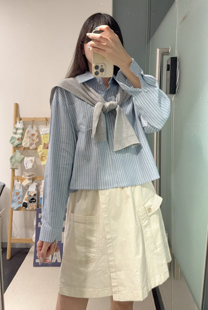 夏季・直紋Cropped恤衫配披肩 2色入 1S60834