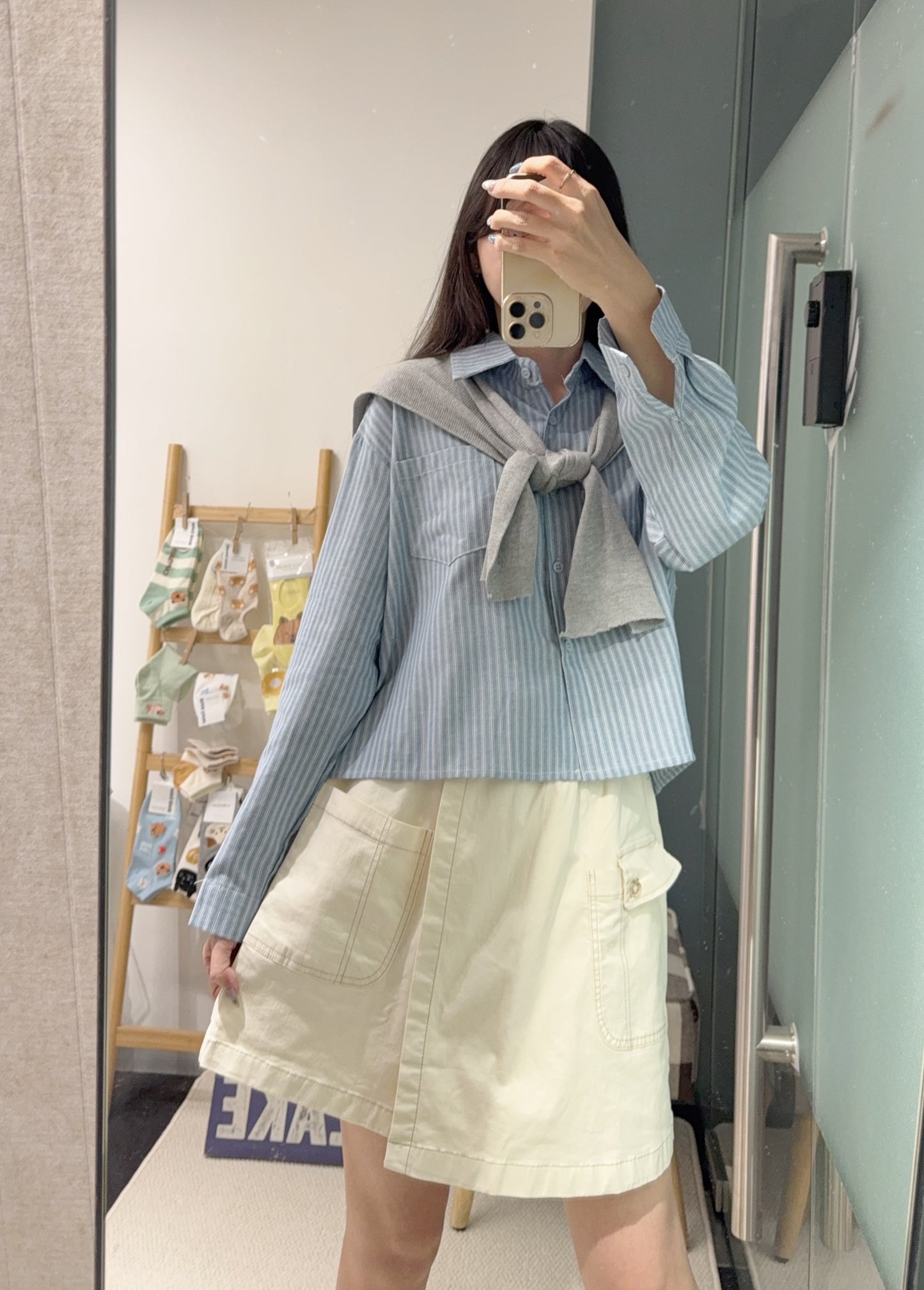 夏季・直紋Cropped恤衫配披肩 2色入 1S60834