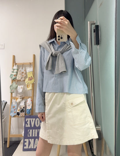夏季・直紋Cropped恤衫配披肩 2色入 1S60834