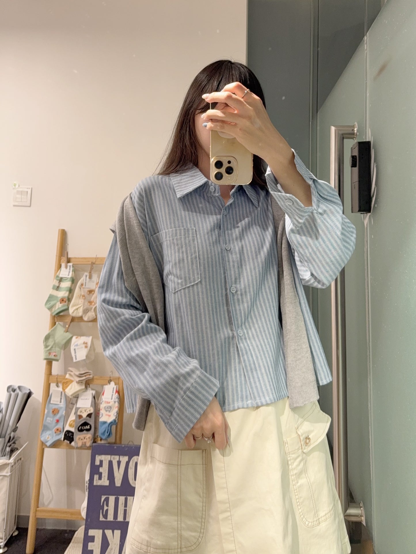 夏季・直紋Cropped恤衫配披肩 2色入 1S60834