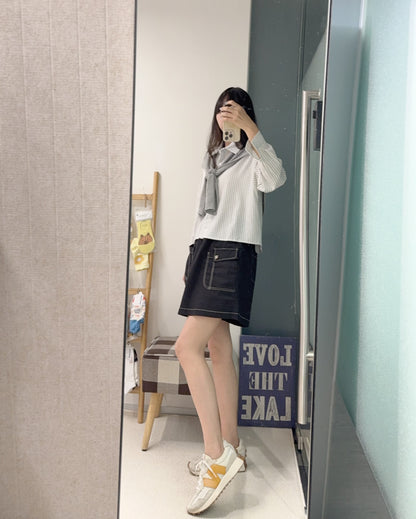 夏季・直紋Cropped恤衫配披肩 2色入 1S60834