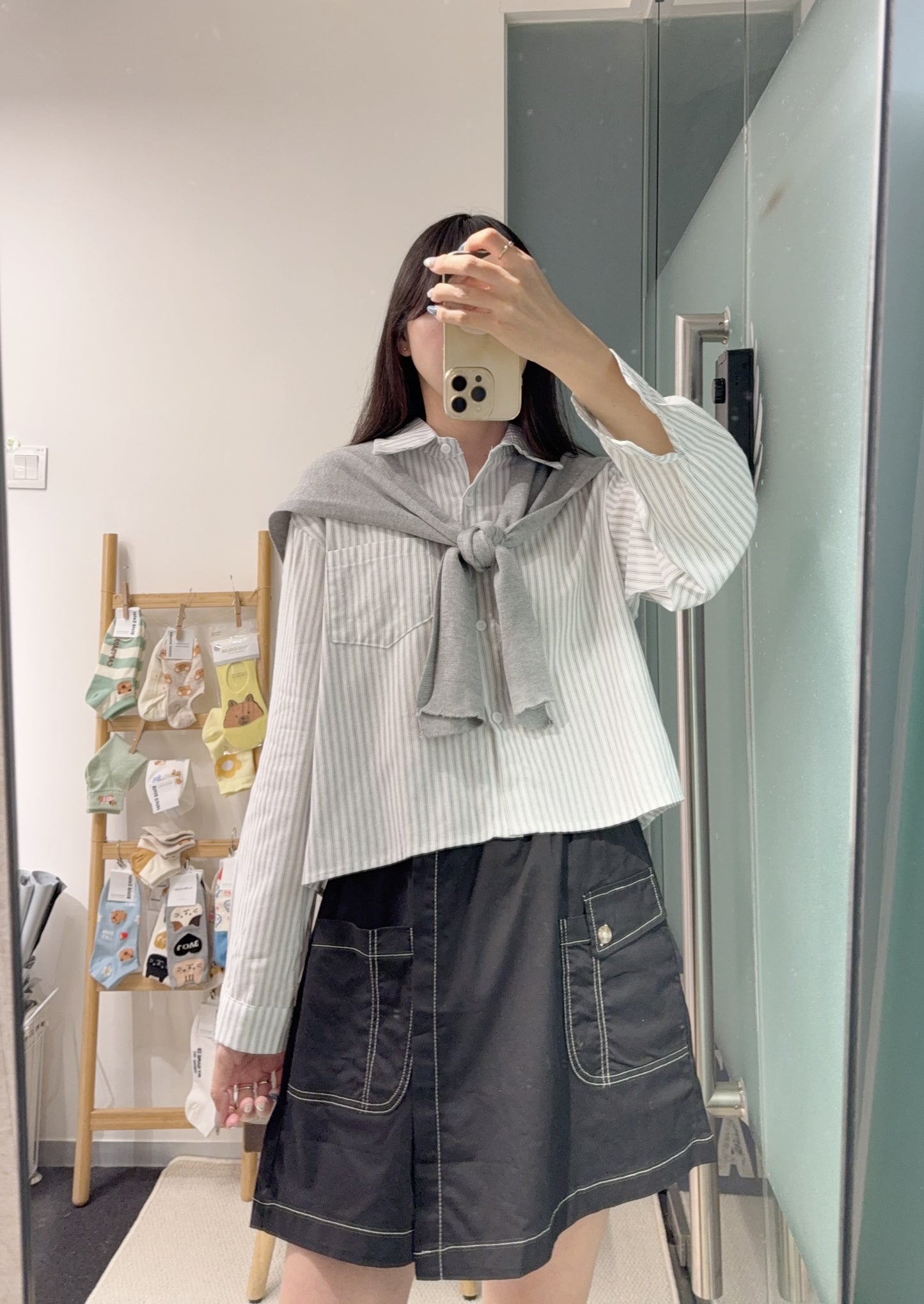 夏季・直紋Cropped恤衫配披肩 2色入 1S60834