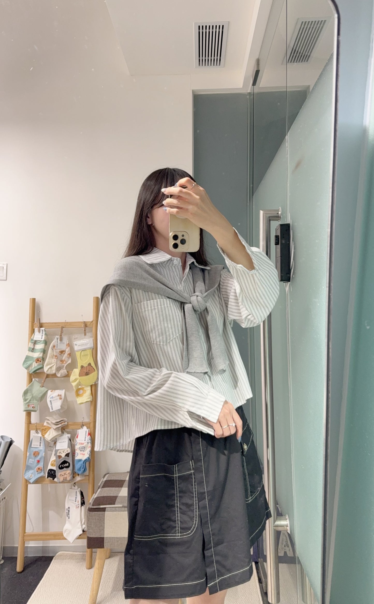 夏季・直紋Cropped恤衫配披肩 2色入 1S60834