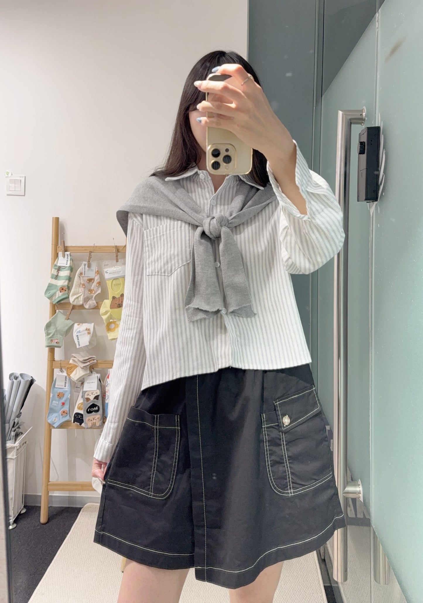 夏季・直紋Cropped恤衫配披肩 2色入 1S60834