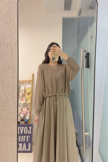 初秋・爽滑背心裙配束邊線衫SET 2色入 1S60842