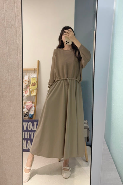 初秋・爽滑背心裙配束邊線衫SET 2色入 1S60842