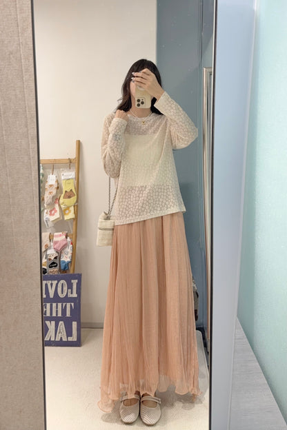 初秋・透視花花薄長袖 2色入 1S60838