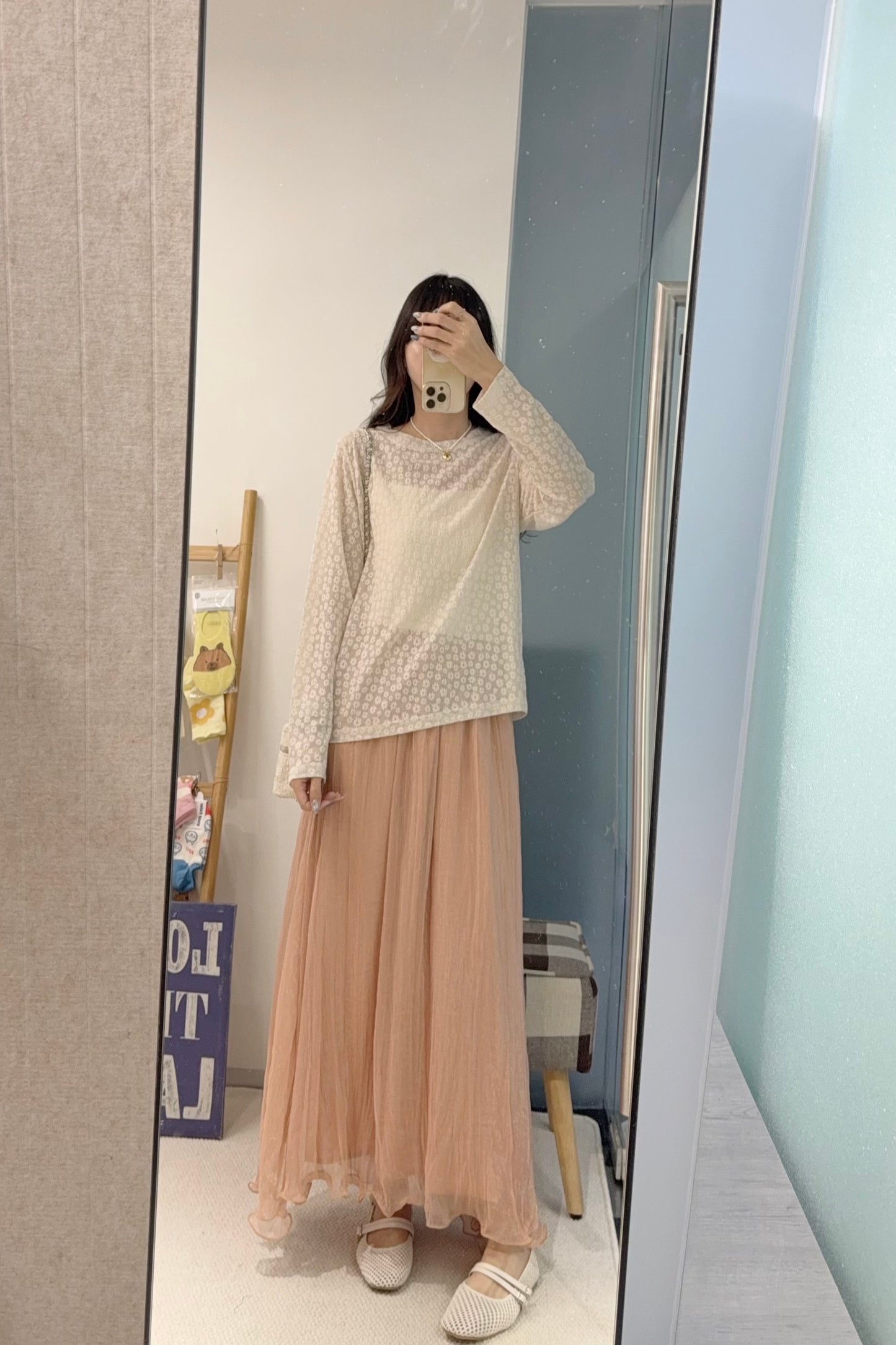 初秋・透視花花薄長袖 2色入 1S60838
