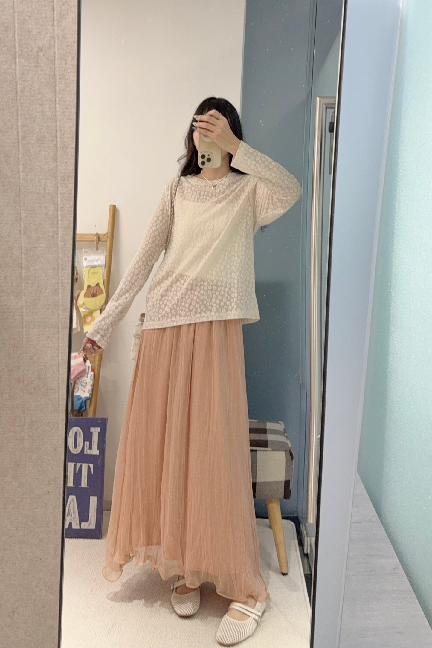 初秋・透視花花薄長袖 2色入 1S60838