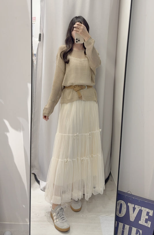 春夏・網衫配蝴蝶結紗裙SET 2色入 1S60328