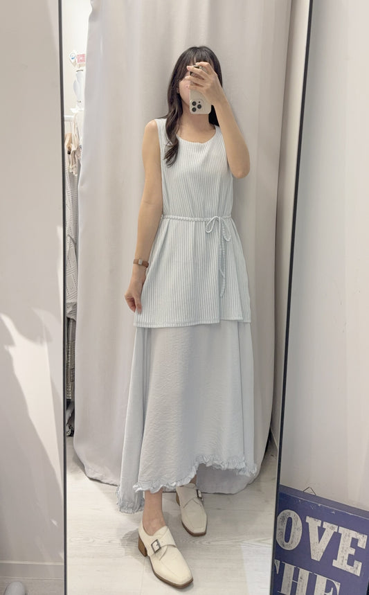 夏季・立體Ruffle邊假兩件長裙 2色入 1S60329