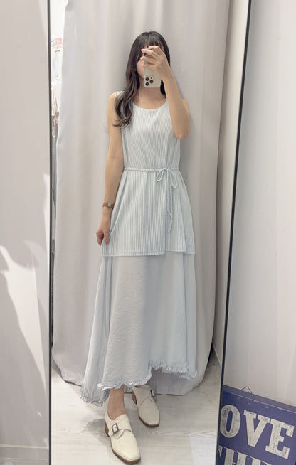 夏季・立體Ruffle邊假兩件長裙 2色入 1S60329