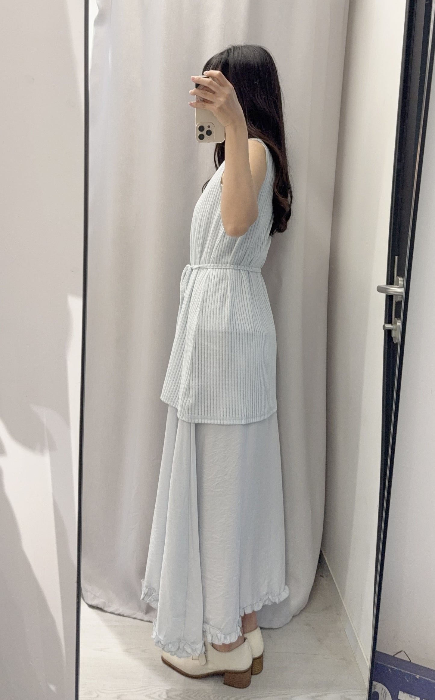 夏季・立體Ruffle邊假兩件長裙 2色入 1S60329