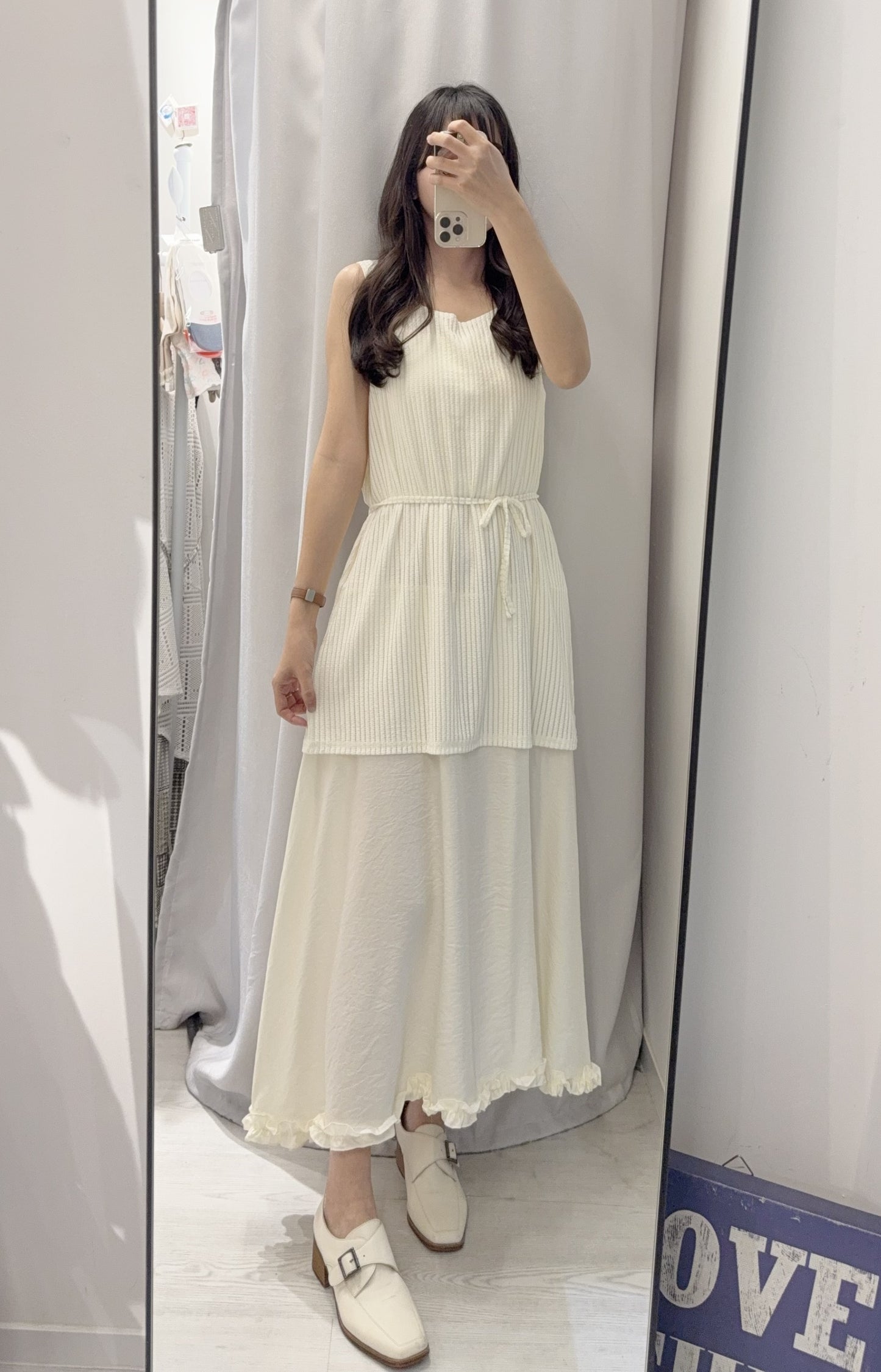 夏季・立體Ruffle邊假兩件長裙 2色入 1S60329