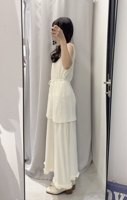 夏季・立體Ruffle邊假兩件長裙 2色入 1S60329
