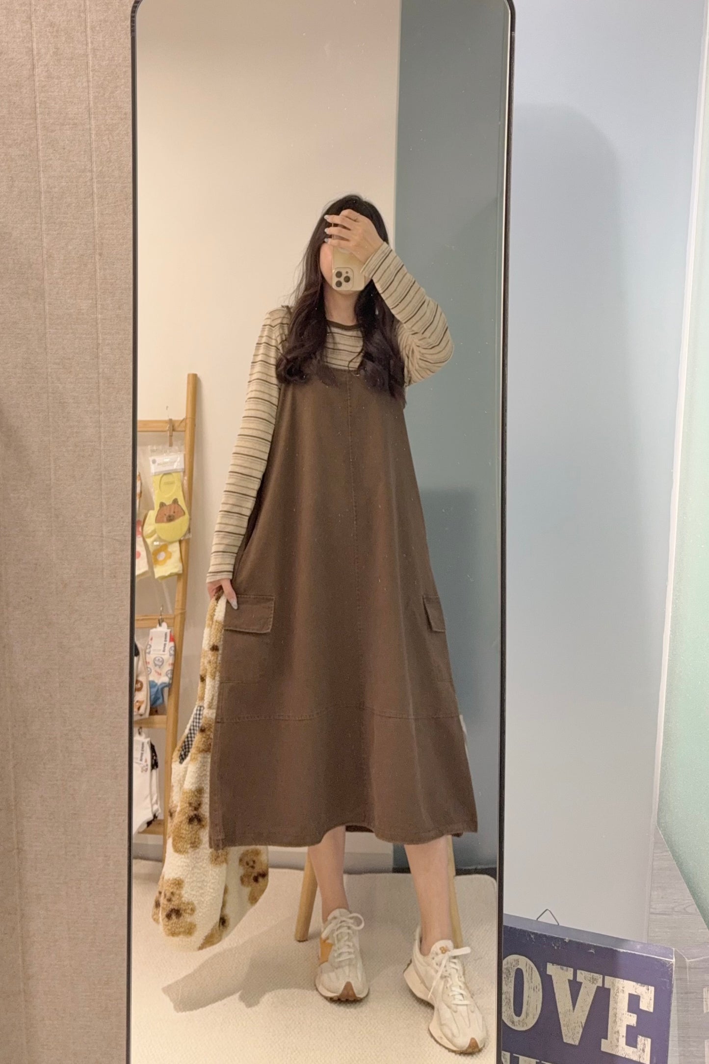 初秋・橫間薄長袖配扯布帶布裙SET 2色入 1S60909