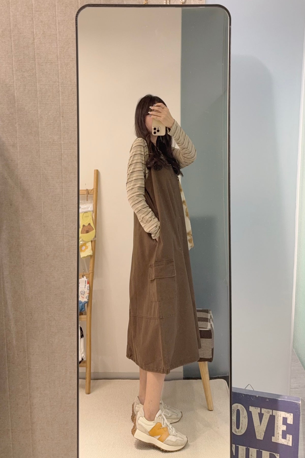 初秋・橫間薄長袖配扯布帶布裙SET 2色入 1S60909