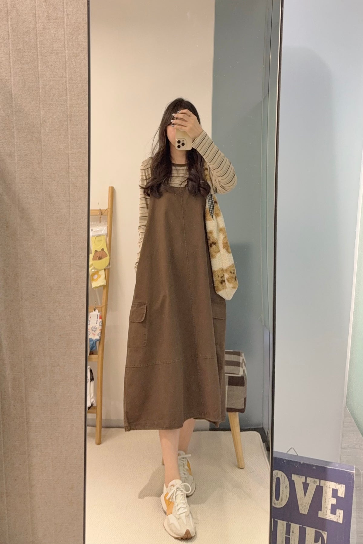 初秋・橫間薄長袖配扯布帶布裙SET 2色入 1S60909