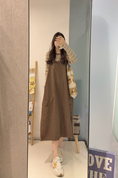 初秋・橫間薄長袖配扯布帶布裙SET 2色入 1S60909