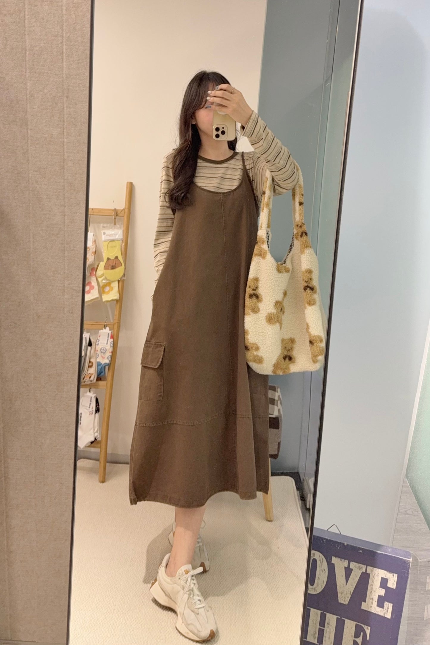初秋・橫間薄長袖配扯布帶布裙SET 2色入 1S60909