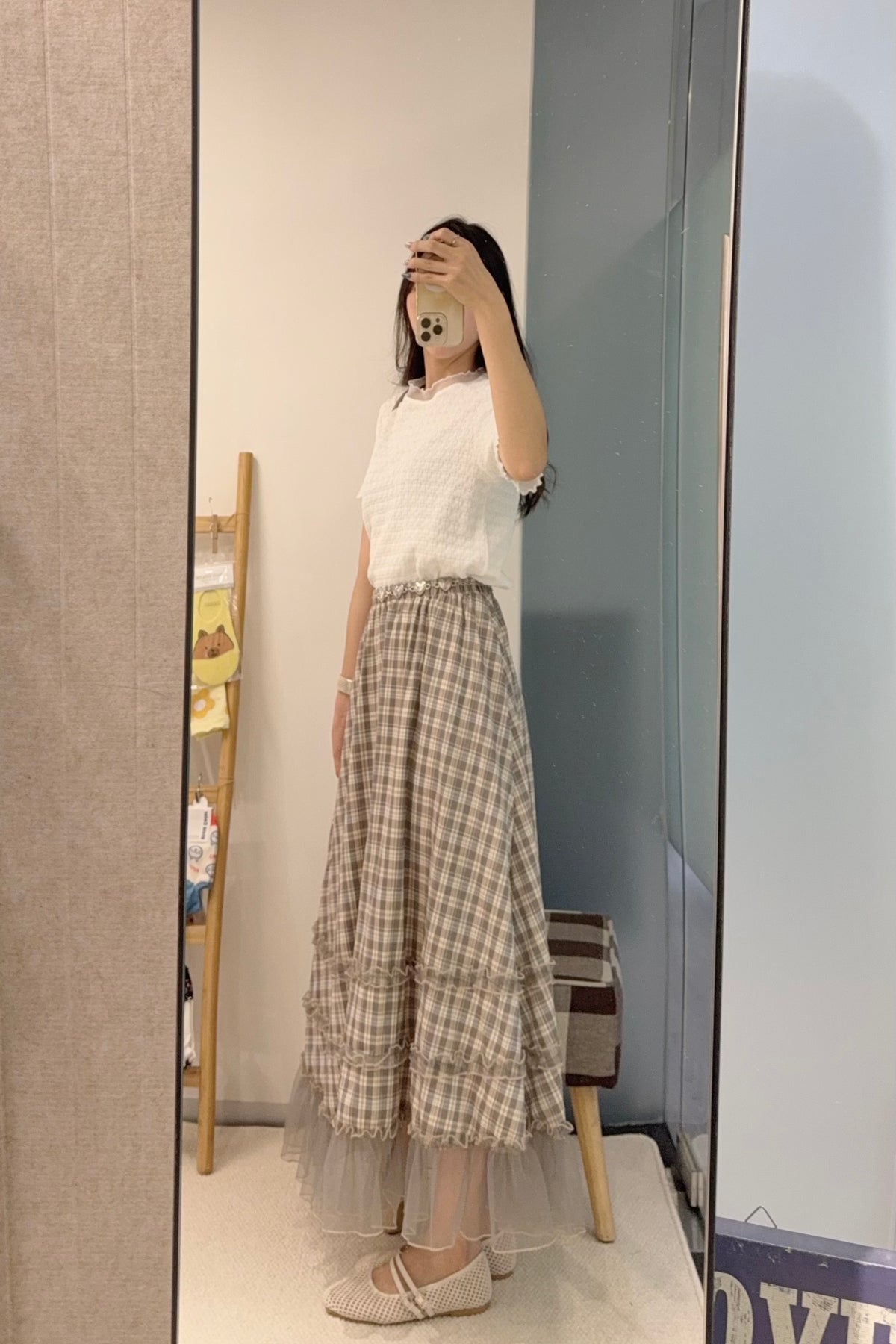 初秋・紗紗邊格仔半身裙 1S10904