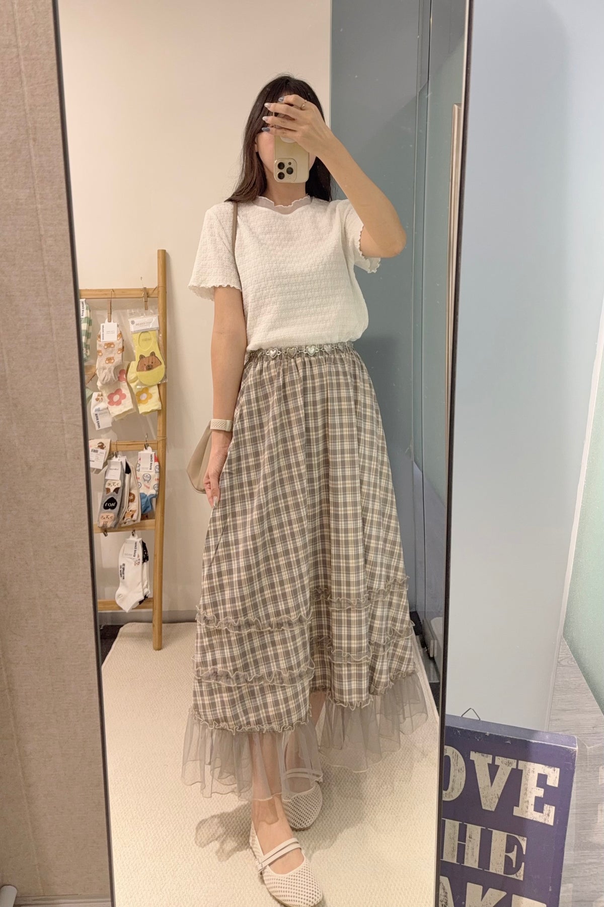 初秋・紗紗邊格仔半身裙 1S10904