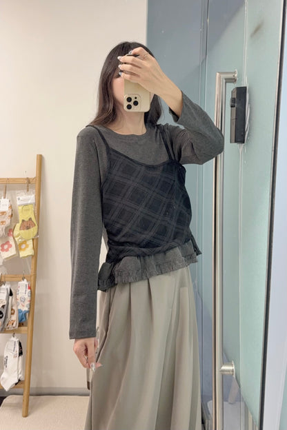 初秋・菱格假兩件薄長袖 2色入 1S60902