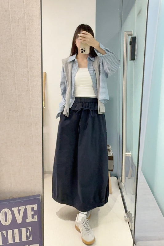 初秋・假綁帶泡泡半身裙 2色入 1S60906