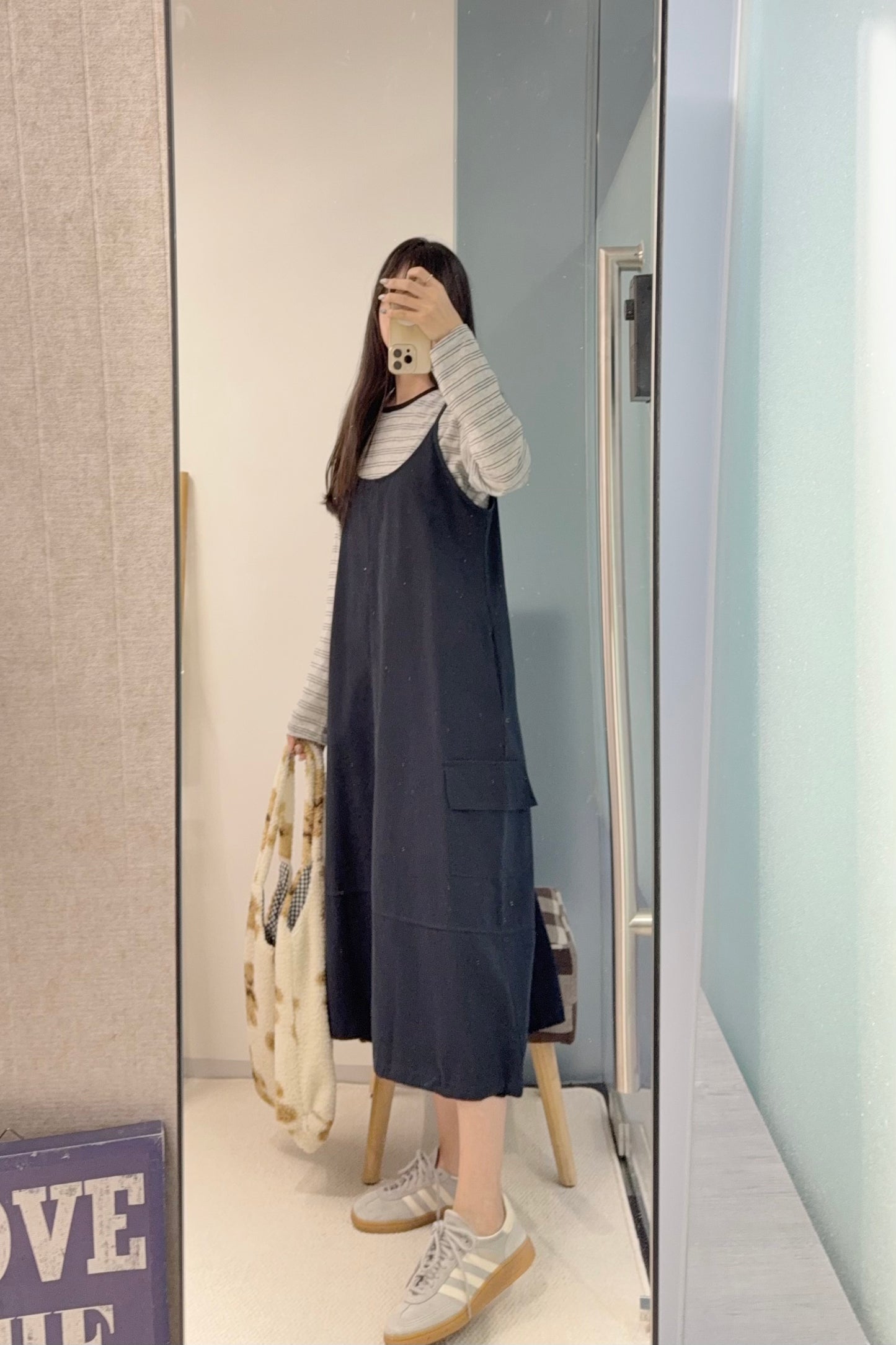 初秋・橫間薄長袖配扯布帶布裙SET 2色入 1S60909