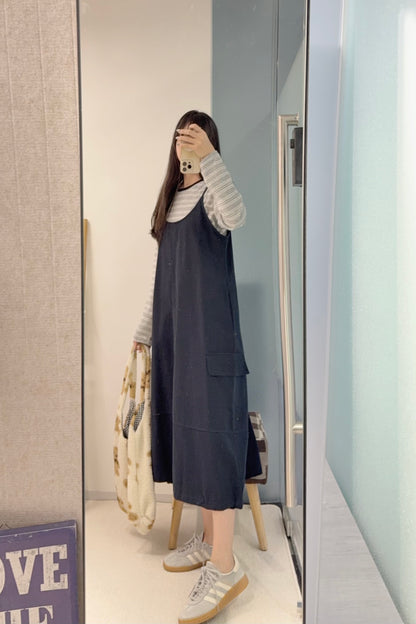 初秋・橫間薄長袖配扯布帶布裙SET 2色入 1S60909