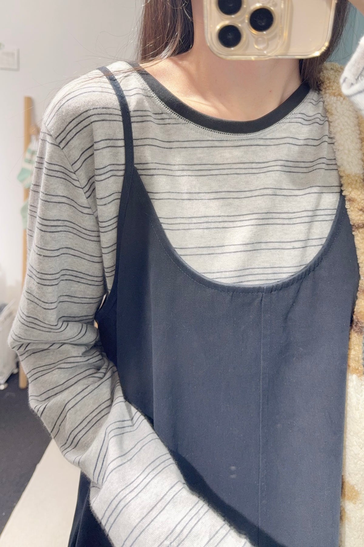 初秋・橫間薄長袖配扯布帶布裙SET 2色入 1S60909