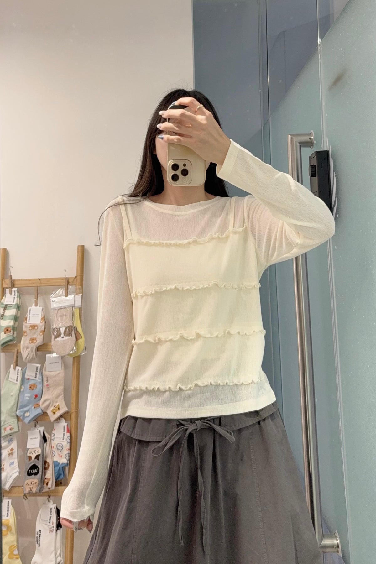 初秋・假兩件Ruffles薄長袖 3色入 1S70910