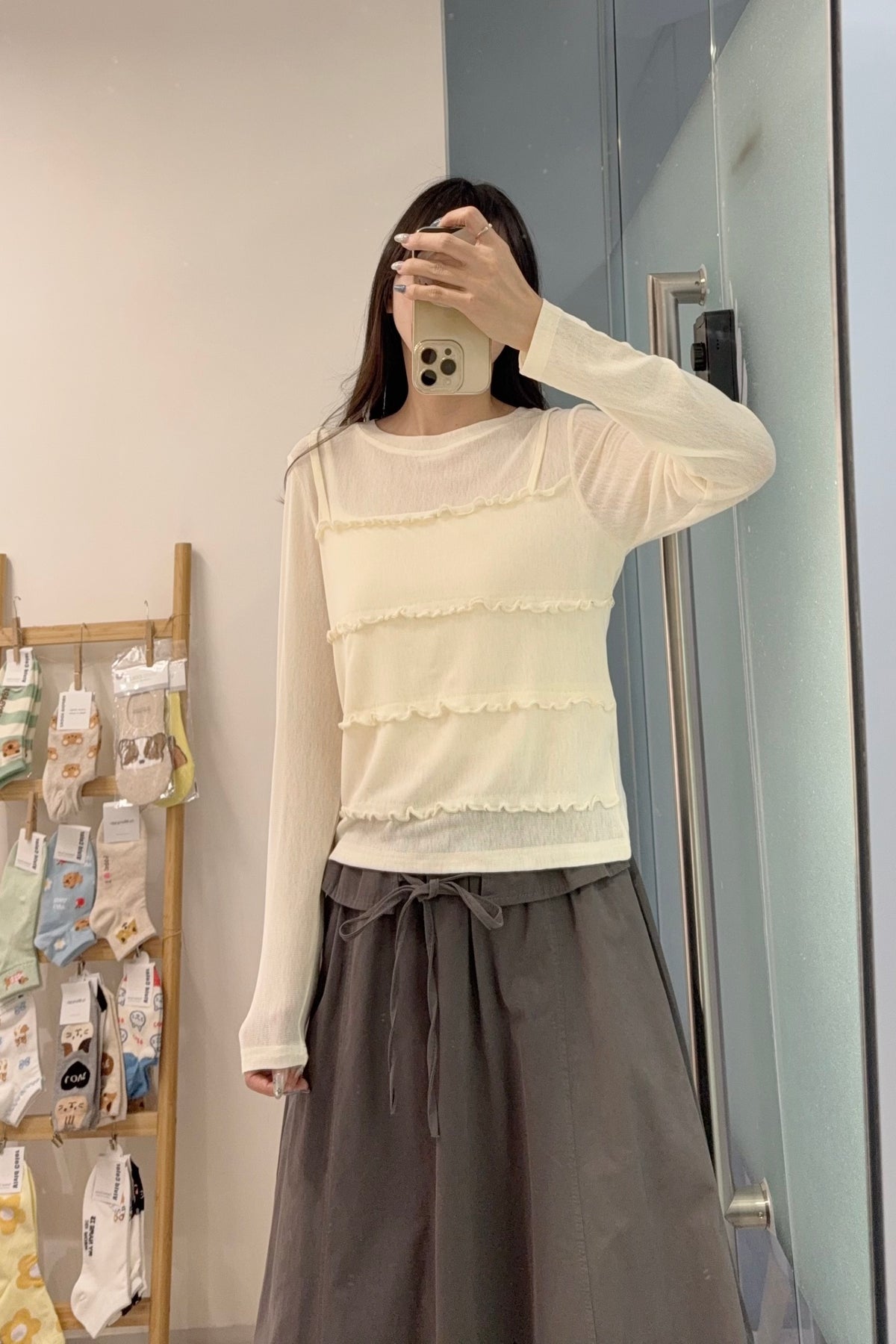 初秋・假兩件Ruffles薄長袖 3色入 1S70910