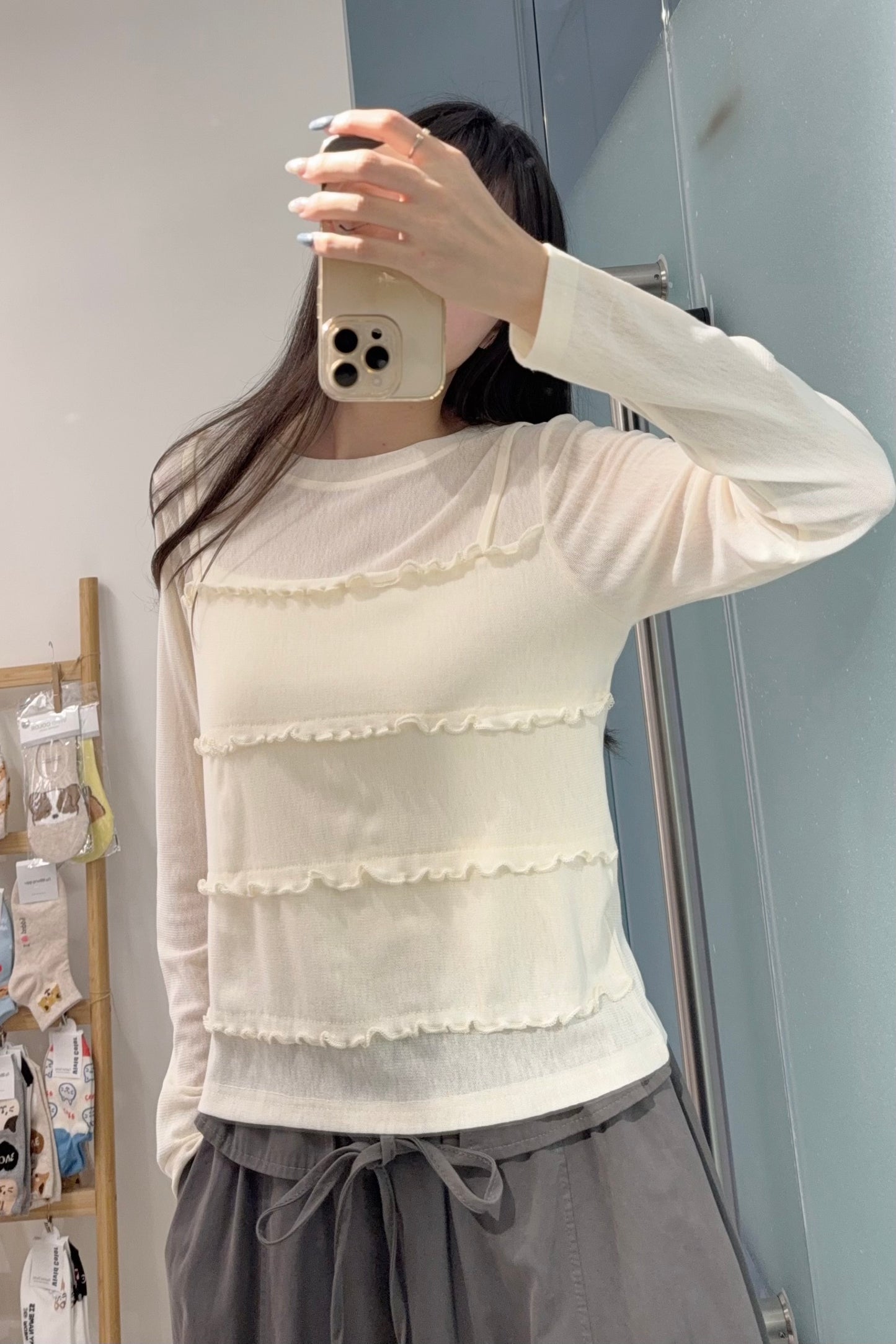 初秋・假兩件Ruffles薄長袖 3色入 1S70910