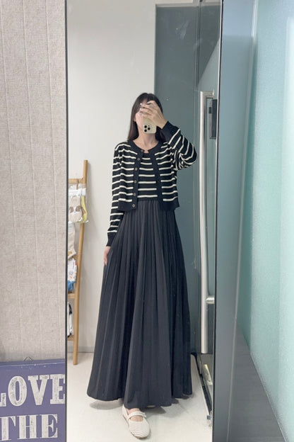 初秋・橫間百褶長裙配外套 2色入 1S60916