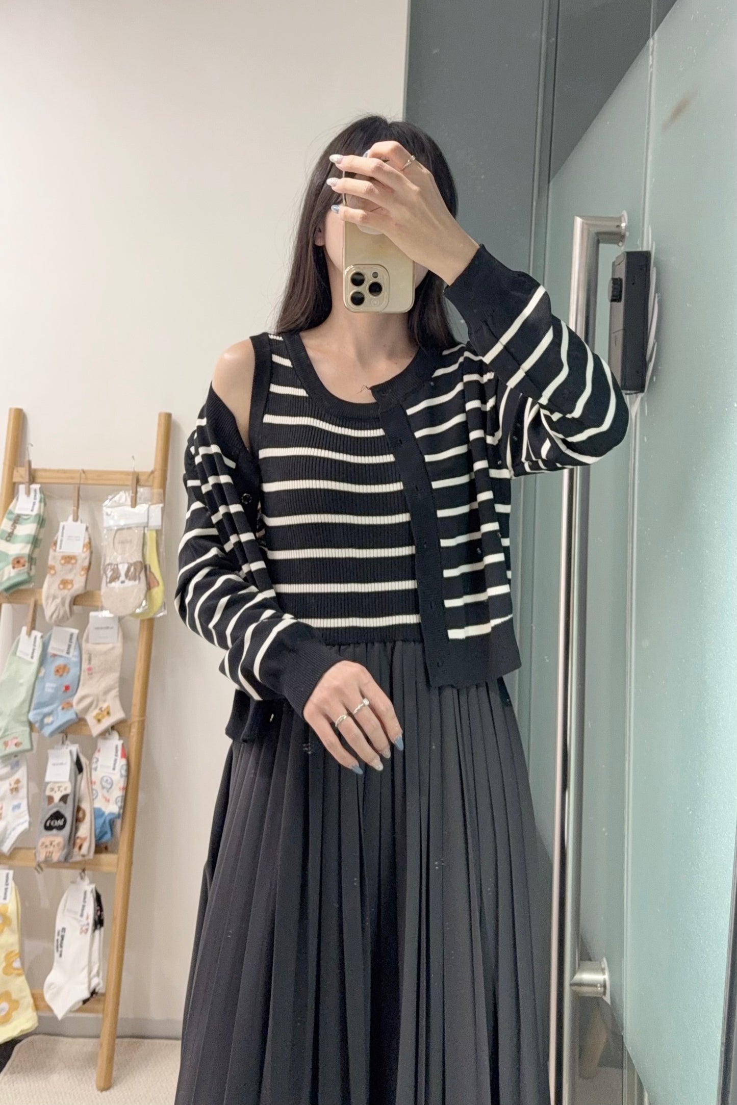 初秋・橫間百褶長裙配外套 2色入 1S60916