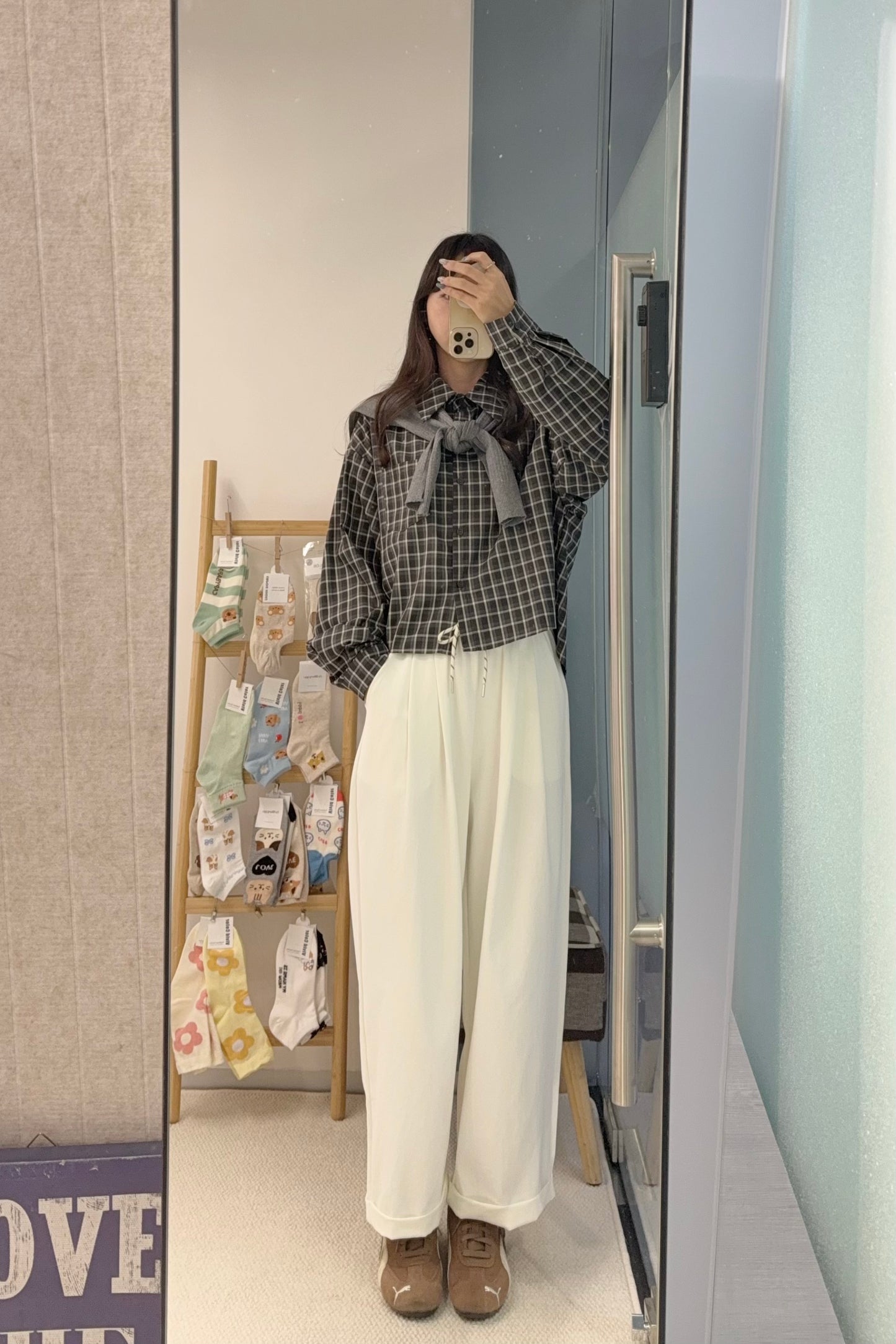 初秋・寬鬆格仔恤衫配披肩 2色入 1S60911
