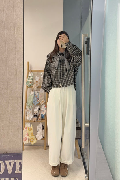 初秋・寬鬆格仔恤衫配披肩 2色入 1S60911