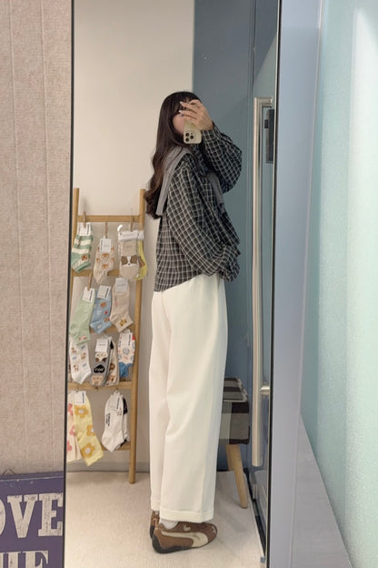初秋・寬鬆格仔恤衫配披肩 2色入 1S60911