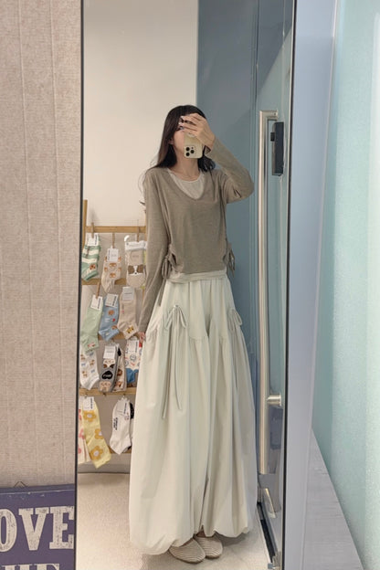 初秋・親膚假兩件束邊上衣 2色入 1S60912