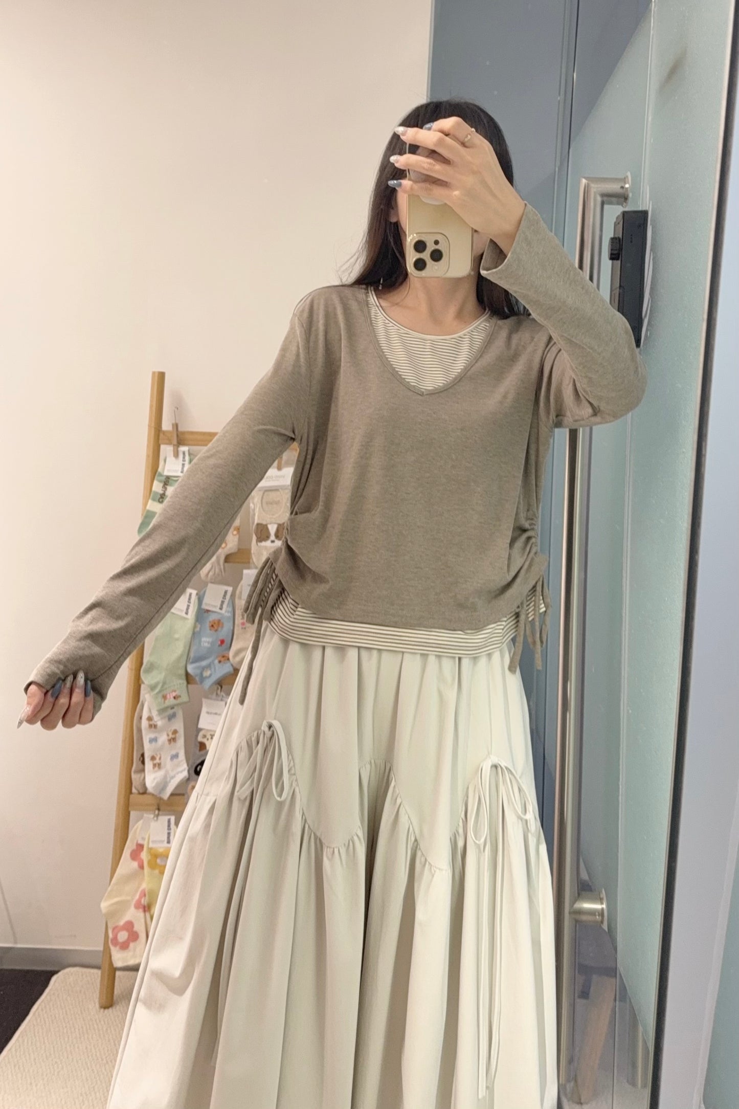 初秋・親膚假兩件束邊上衣 2色入 1S60912