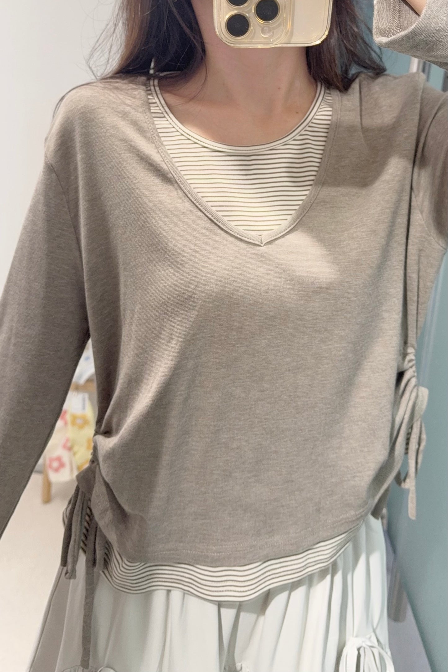 初秋・親膚假兩件束邊上衣 2色入 1S60912