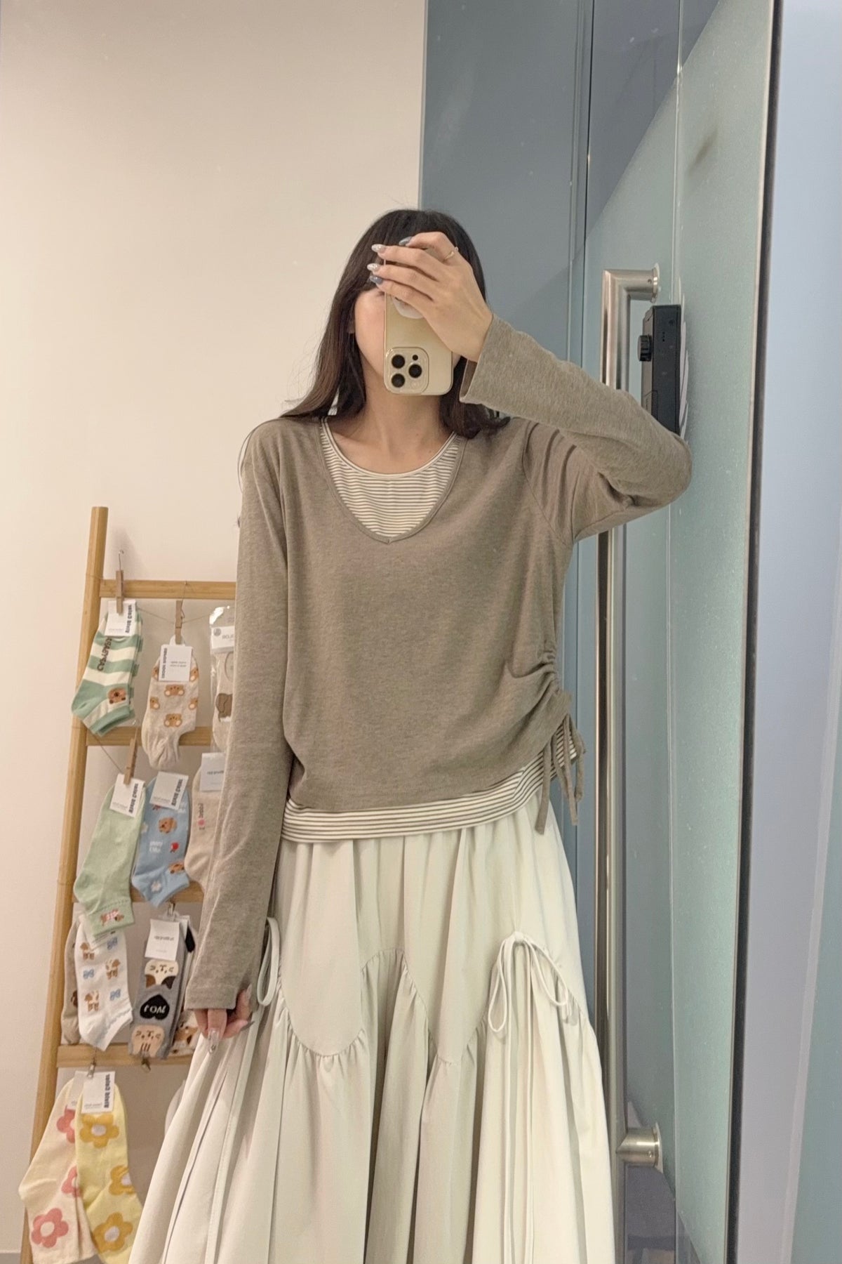 初秋・親膚假兩件束邊上衣 2色入 1S60912