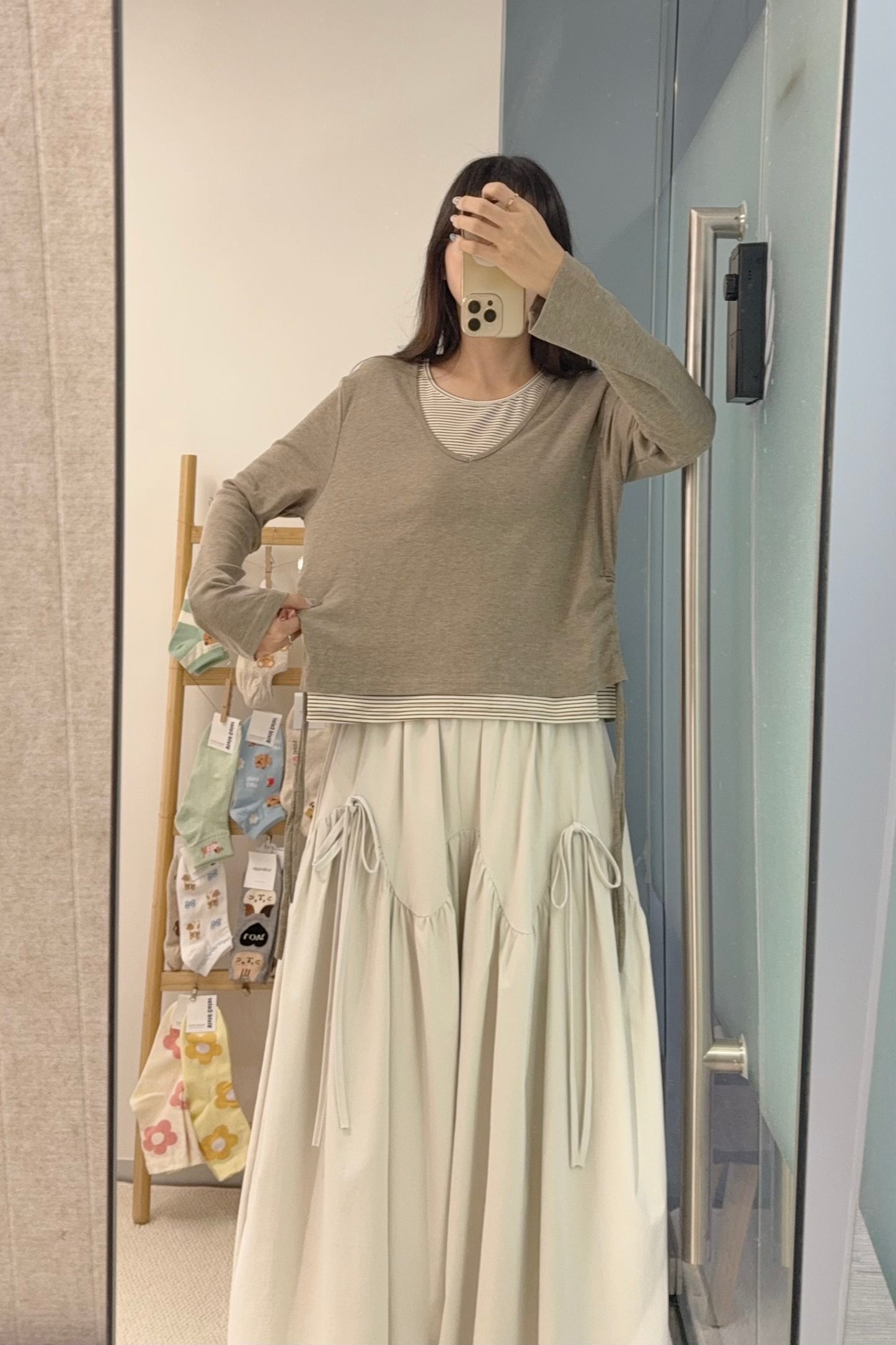 初秋・親膚假兩件束邊上衣 2色入 1S60912