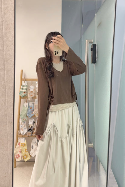 初秋・親膚假兩件束邊上衣 2色入 1S60912