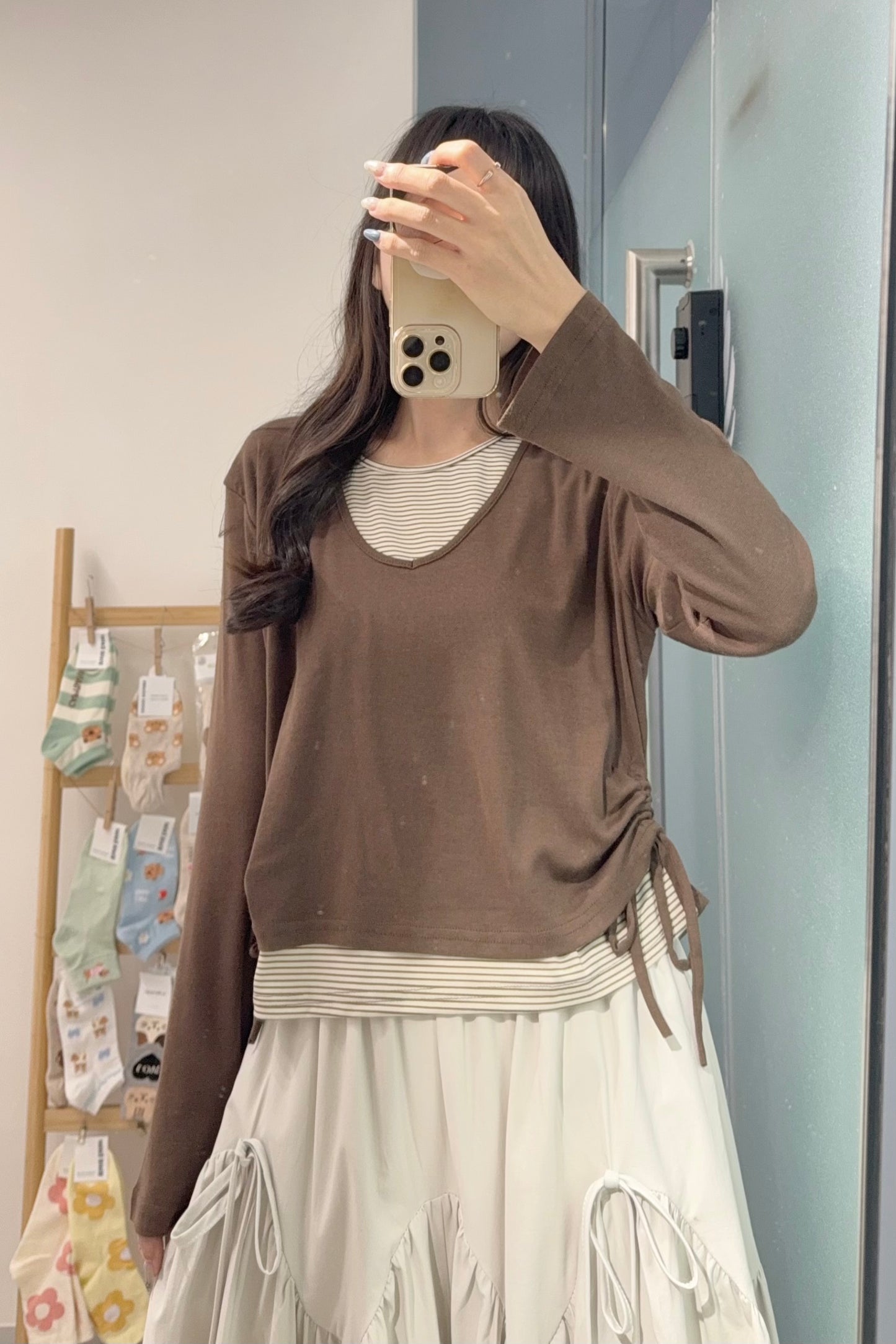 初秋・親膚假兩件束邊上衣 2色入 1S60912