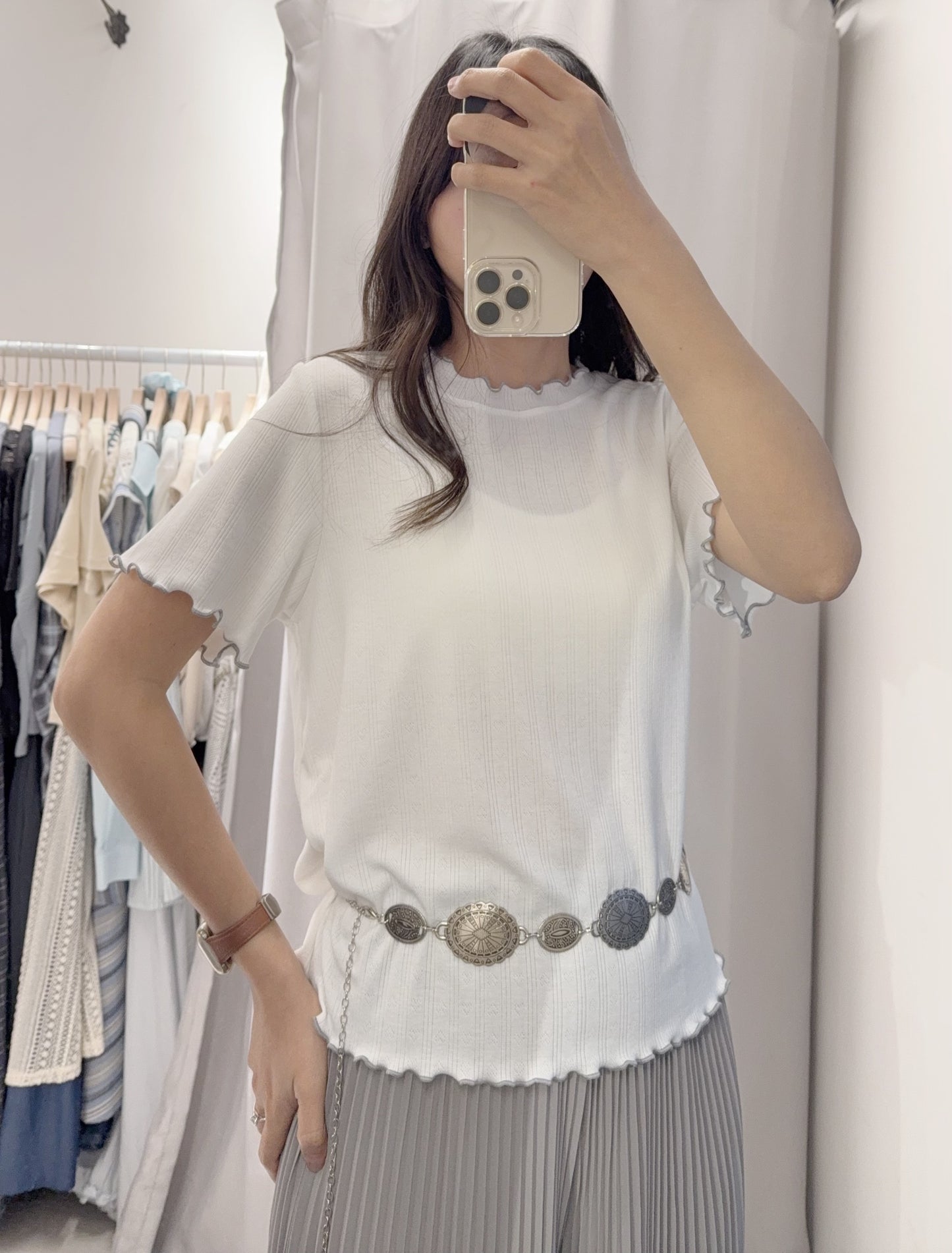 夏季・提花心心🤍木耳邊親膚TEE 2色入 1S50402