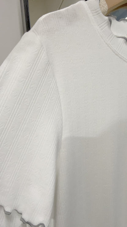 夏季・提花心心🤍木耳邊親膚TEE 2色入 1S50402