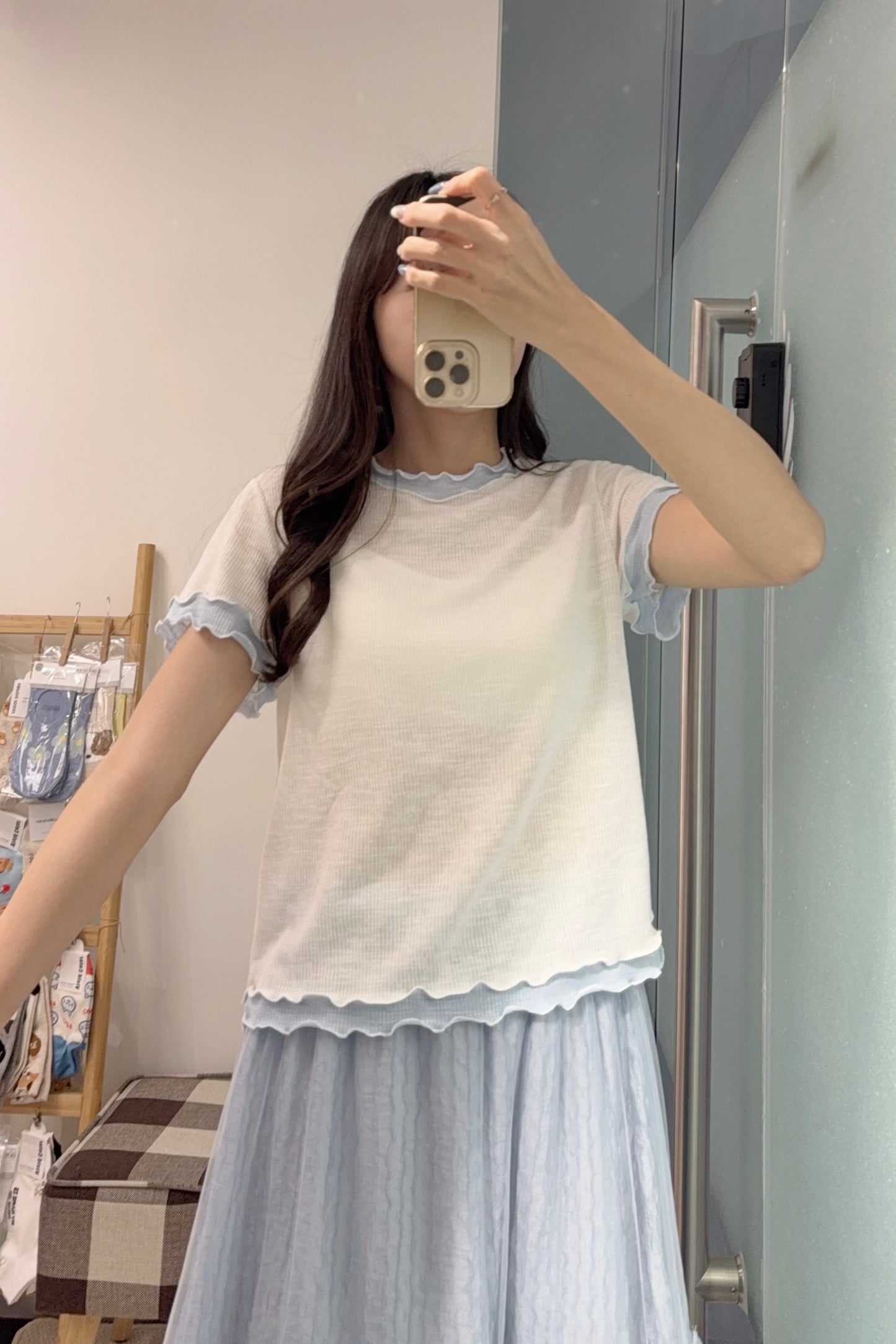 夏季・撞色親膚薄Tee 3色入 1S10921